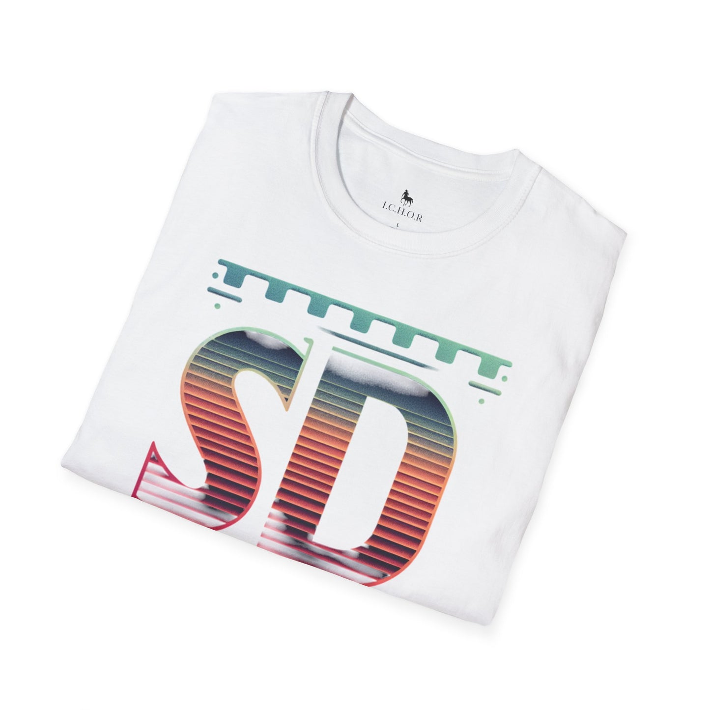 I.C.H.O.R Retro "SD" Graphic Unisex Softstyle T-Shirt - Perfect for Casual Outings and Summer Vibes