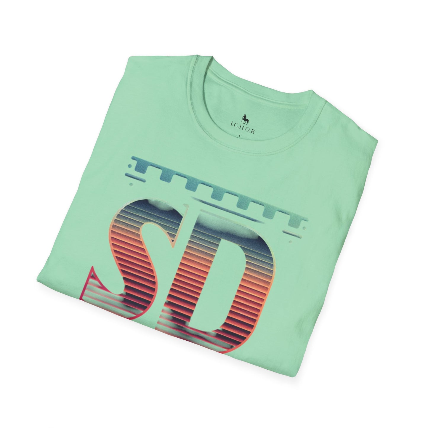 I.C.H.O.R Retro "SD" Graphic Unisex Softstyle T-Shirt - Perfect for Casual Outings and Summer Vibes