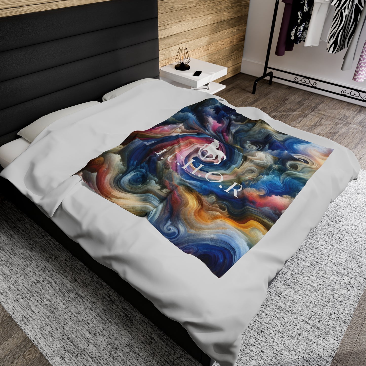 I.C.H.O.R. Colorful Velveteen Plush Blanket - Cozy Abstract Design for Relaxation